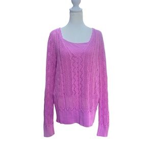 Sundance‎ Meadow Morning Sweater Cotton Pointelle Orchid Size XL